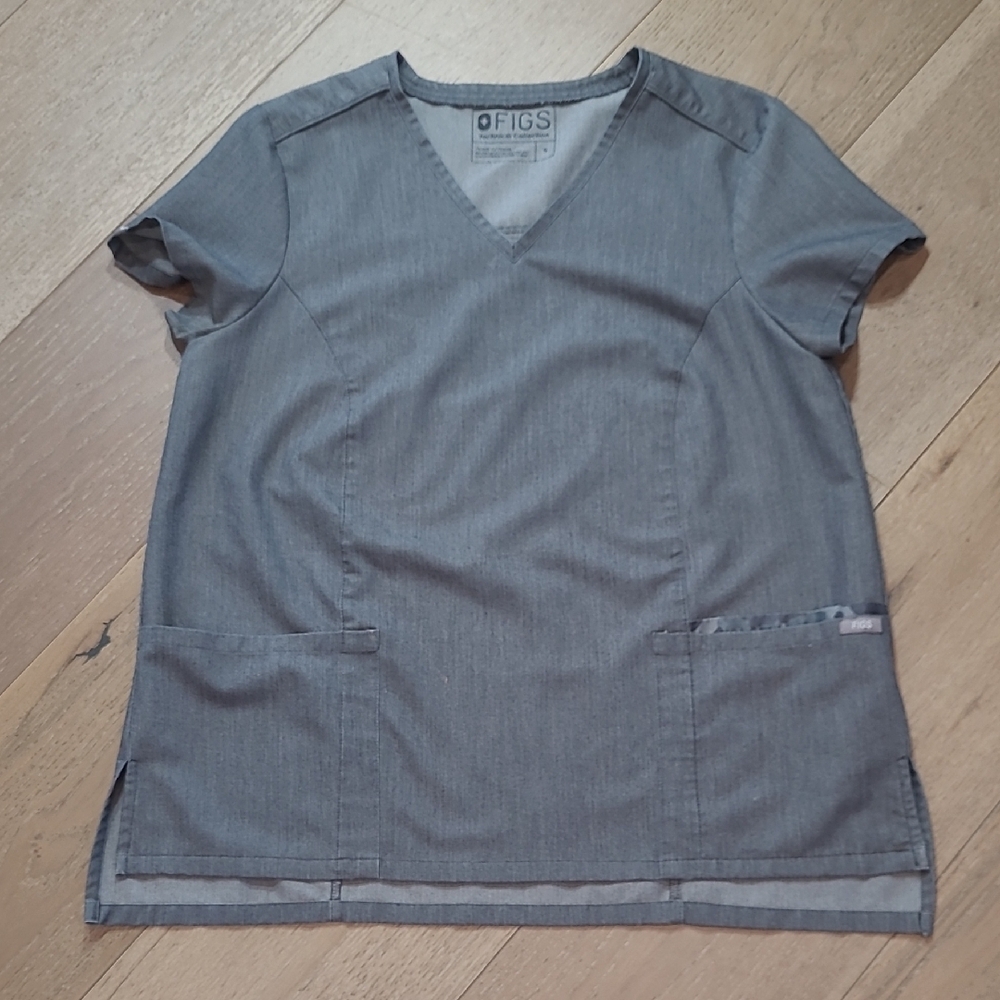 FIGS Scrub Top Women's sz S Grey Short Sleeve V-neck Healthcare Scrub Top